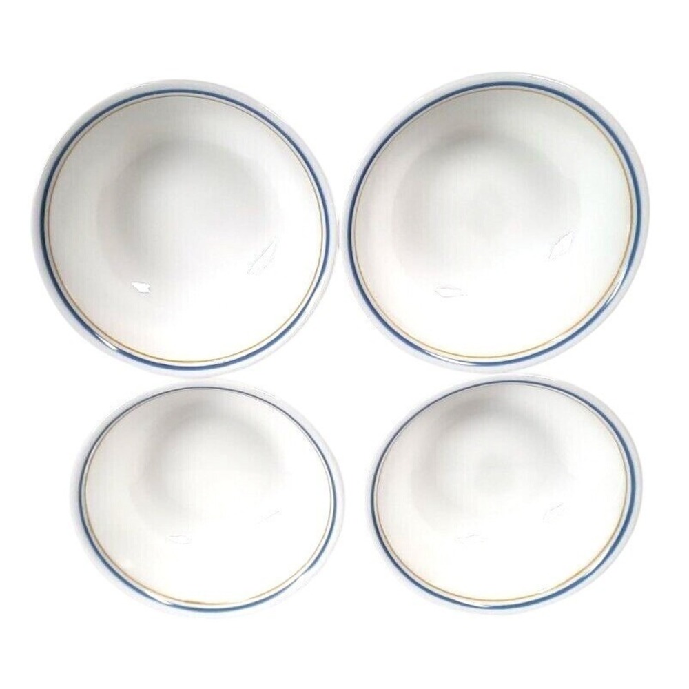 Corelle Morning Blue Cereal Bowls Set of 4 Corning Vitrelle Blue Gold Band USA